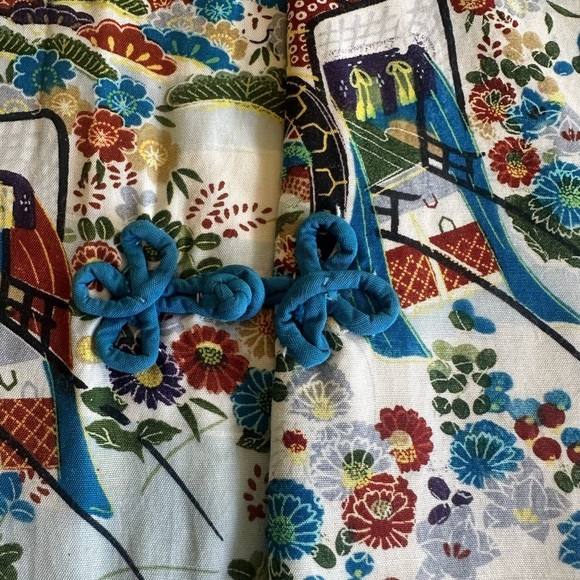 Vintage Japanese Print Top with Mandarin Collar and Frog Closures, Size M - Picture 6 of 11